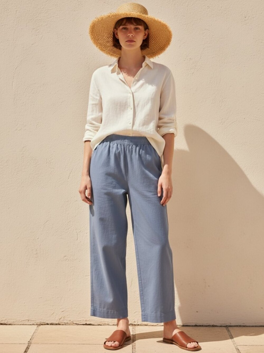 Old Navy Women's Linen‎ Pants Sz L High Rise Straight "Mount Shasta" Blue #53L